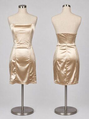 🥂✨ MadRag Champagne Satin Strapless Corset Mini Dress | Size L 🌸☀️